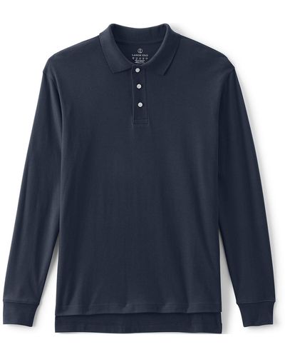 Lands' End School Uniform Long Sleeve Interlock Polo Shirt - Blue