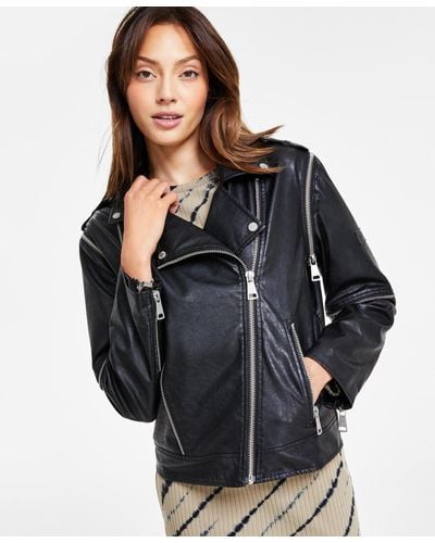 DKNY Faux Leather Short Motorcycle Jacket in Black Lyst