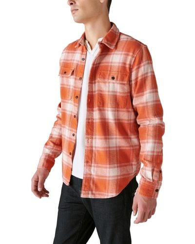 Lucky Brand Plaid Utility Cloud Soft Long Sleeves Flannel Shirt - Orange