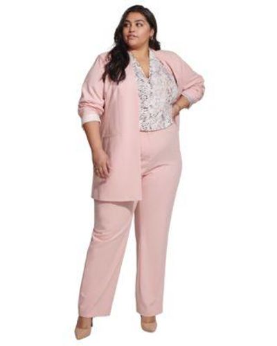 Calvin Klein Plus Size Lux Open Front Jacket Printed V Neck Camisole Top Lux Modern Fit Pants - Pink