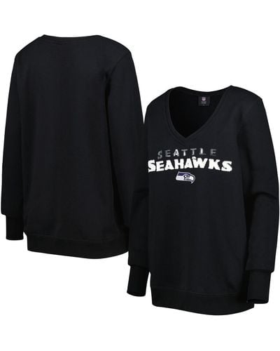 Cuce Seattle Seahawks Sequin Logo V-neck Pullover Sweatshirt - Black