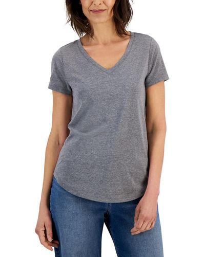 Style & Co. V-neck Perfect Short-sleeve Top, Created For Macy's - Gray