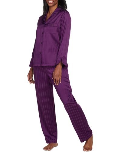 Miss Elaine 2-pc. Striped Notched-collar Pajamas Set - Purple