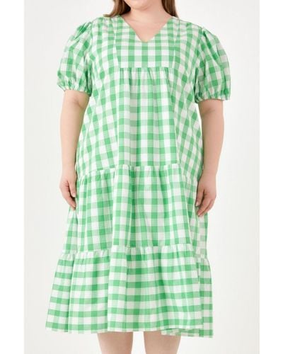 English Factory Plus Size Gingham Check Midi Dress - Green