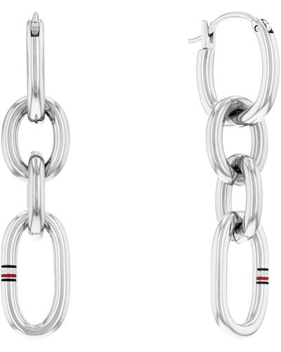 Tommy Hilfiger Tone Stainless Steel Chain Earring - White