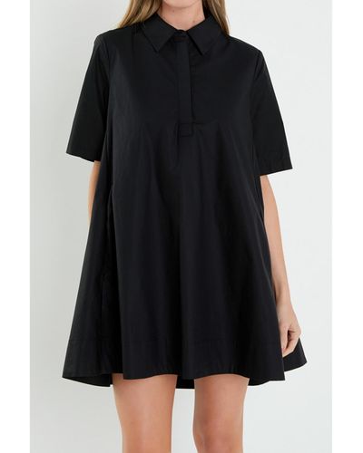 English Factory A-line Short Sleeve Shirt Dress - Black