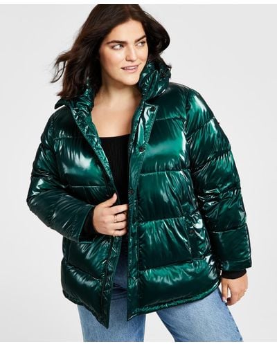 BCBGeneration Plus Size High-low Hooded Puffer Coat - Blue