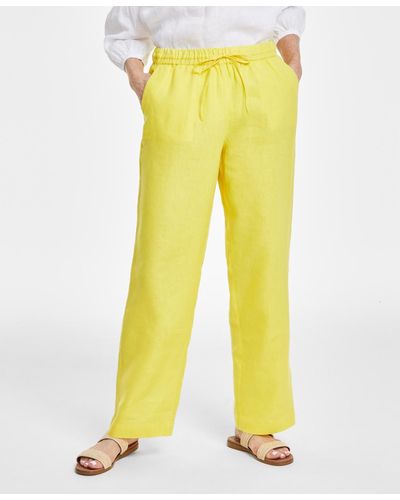 Charter Club 100% Linen Drawstring-waist Pants - Yellow