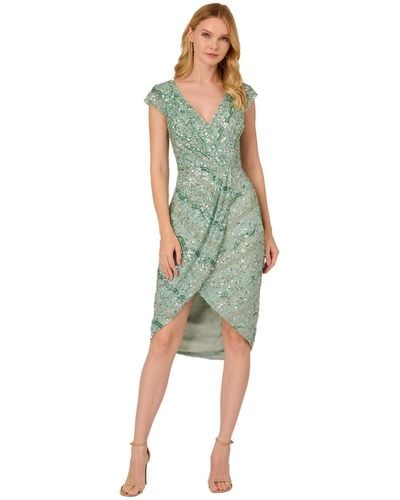 Adrianna Papell Embellished Surplice Midi Dress - Green