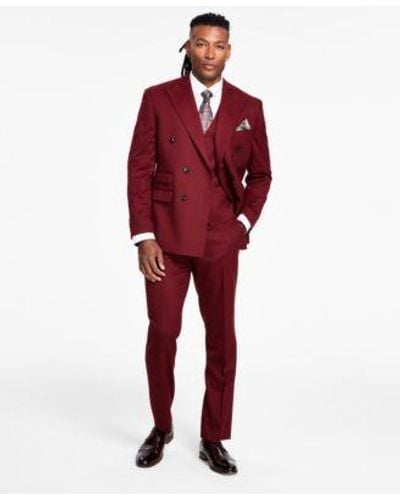 Tayion Collection Classic Fit Wool Blend Suit - Red