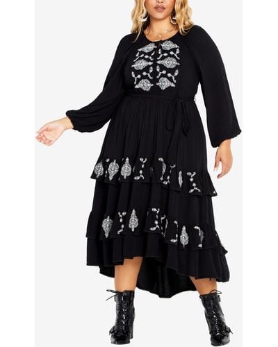 Avenue Plus Size Amahle Embroidered Maxi Dress - Black