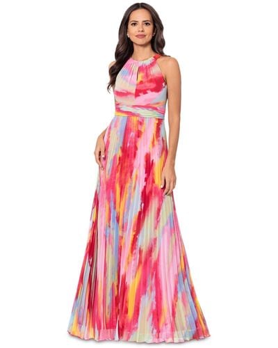 Xscape Petite Printed Pleated Maxi Dress - Pink