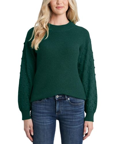 Cece Crewneck Bobble Detail Long Sleeve Sweater - Green