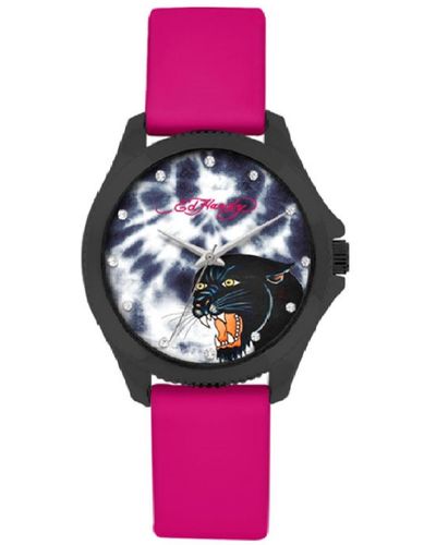 Ed Hardy Quartz Silicone Strap Analog Watch 38mm - Pink