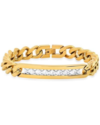 Steeltime Thick Cuban Link Chain And Simulated White Diamonds Id Bracelet - Metallic