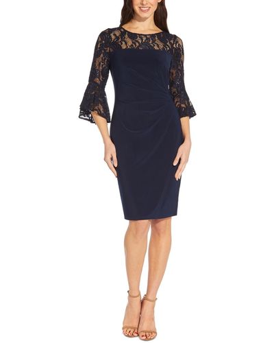 Adrianna Papell Lace-trim Bell-sleeve Jersey Dress - Blue
