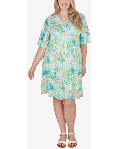 Ruby Rd. Plus Size Tropical Puff Print Dress - Blue