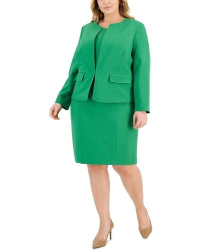 Le Suit Plus Size Cardigan Jacket & Sheath Dress - Green