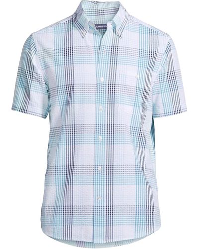 Lands' End Traditional Fit Short Sleeve Seersucker Shirt - Blue