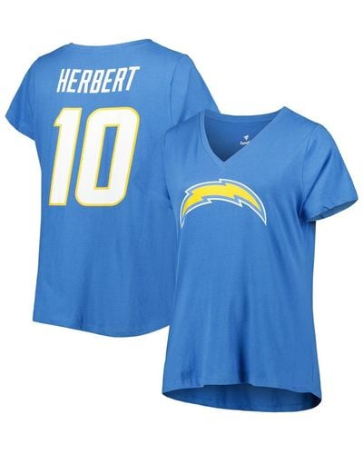 Fanatics Justin Herbert Los Angeles Chargers Plus Size Player Name And Number V-neck T-shirt - Blue
