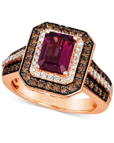Le Vian ® Raspberry Rhodolite (1-7/8 Ct. T.w.) & Diamond (7/8 Ct. T.w.) Double Halo Ring In 14k Rose Gold - Red