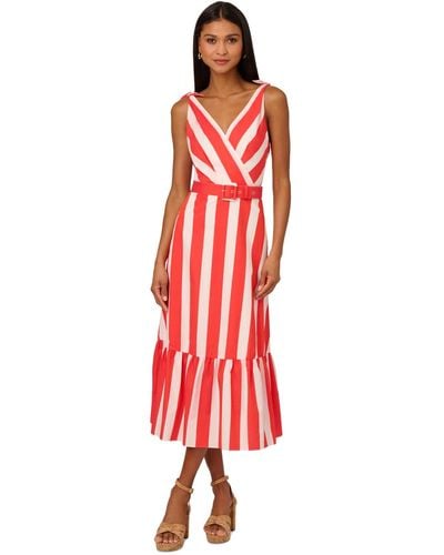Adrianna Papell Striped Midi Dress - Red