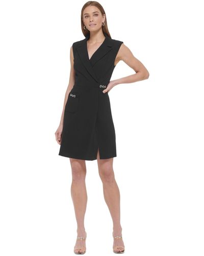 DKNY Sleeveless Collared Sheath Dress - Black
