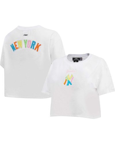 Pro Standard New York Yankees Washed Neon Cropped Boxy T-shirt - White