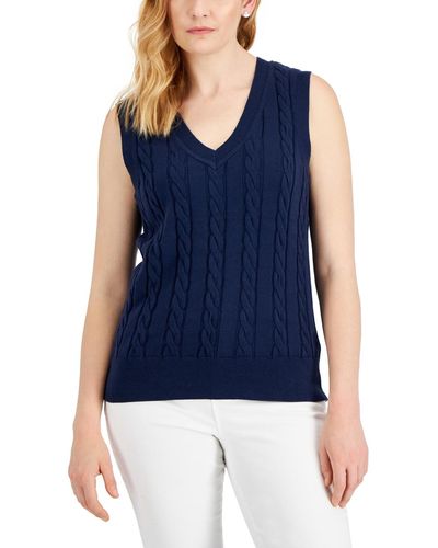 Karen Scott Cotton Cable-knit Vest - Blue