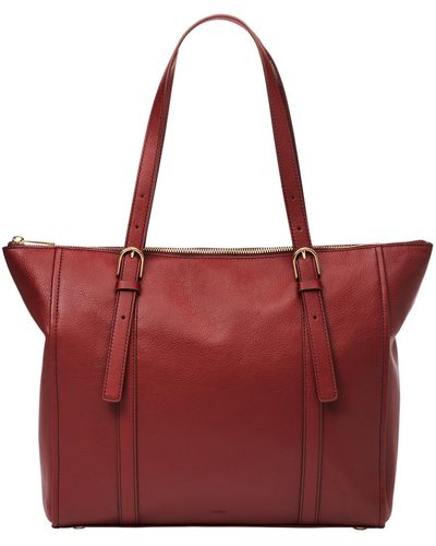 Fossil Carlie Leather Tote Bag - Red