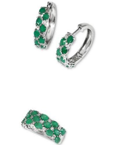 Effy Effy Emerald Diamond Small Hoop Earrings Ring In Sterling Silver - Green