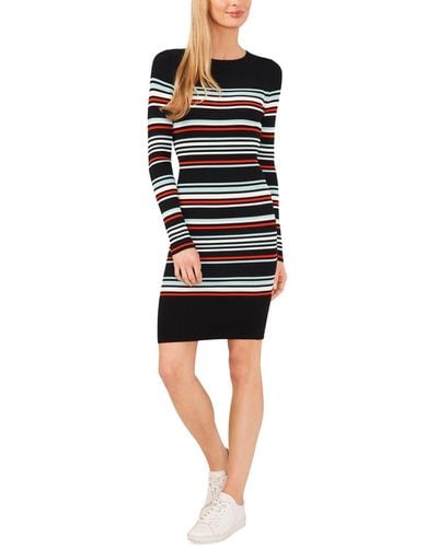 Cece Striped Rib Knit Sweater Dress - Black