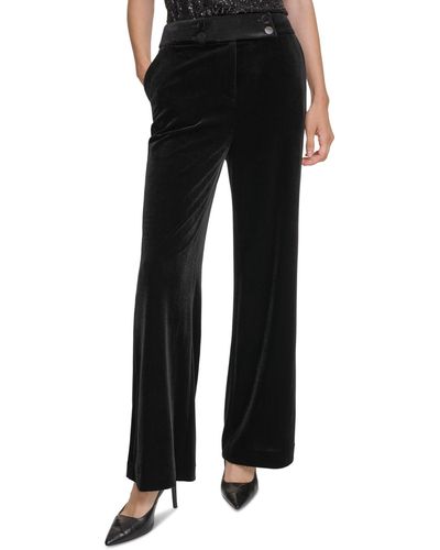 Calvin Klein Petites Whitney Velour Button Detail Wide Leg Pants