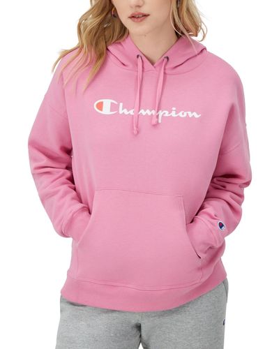 Champion Relaxed Logo Fleece Sweatshirt Hoodie - Pink