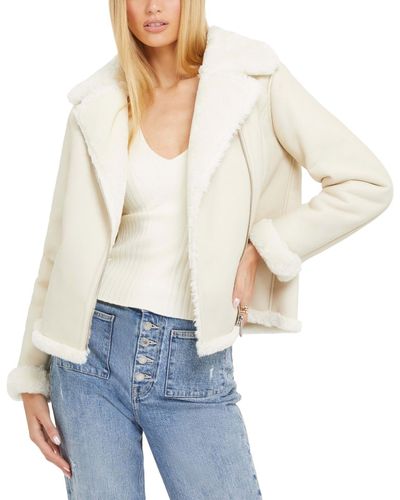 Guess Dafne Cropped Faux Fur Jacket - Natural