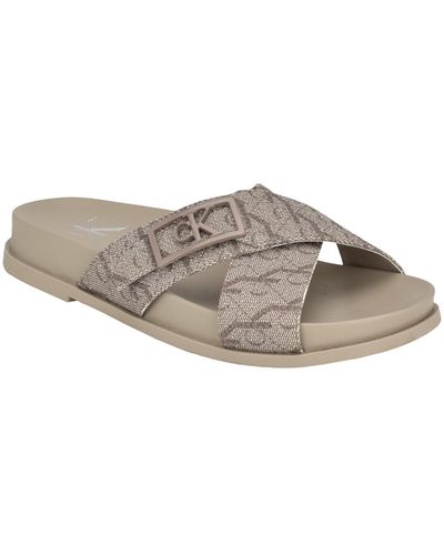 Calvin Klein Eandria Criss-cross Flat Casual Sandals - Gray