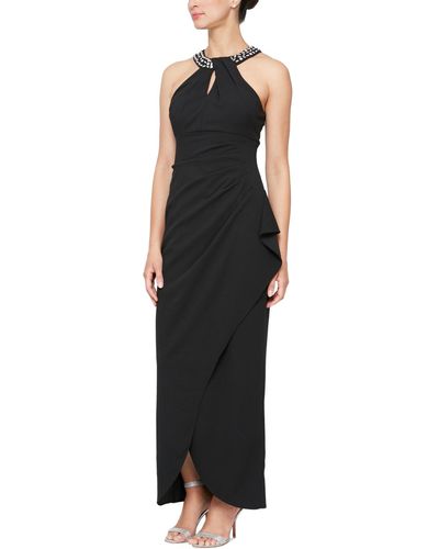 Sl Fashions Twisted-neck Tulip-hem Dress - Black