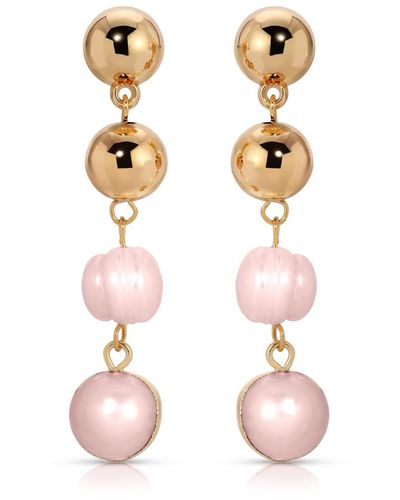 Ettika Pearl Gold Drop Earrings - Pink