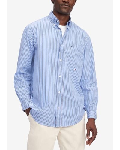 Tommy Hilfiger Classic Fit Long-sleeve Button-down Striped Poplin Shirt - Blue