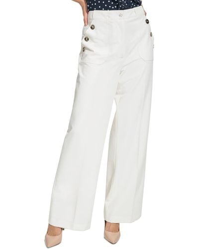 ALSLIAO Womens Stretchy High Waisted Wide Leg Pants Sailor Bell Flare Pants  White M 