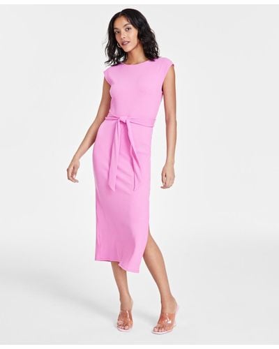 BarIII Cap-sleeve Ribbed Midi Dress - Pink