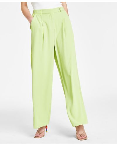 BarIII Twill Wide-leg Pants - Green
