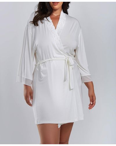 iCollection Cecily Plus Size Lace Robe - White