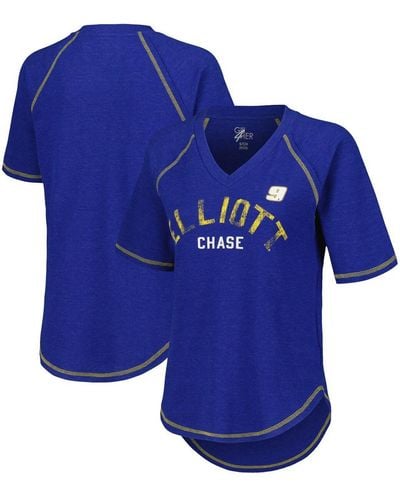 G-III 4Her by Carl Banks Distressed Chase Elliott Ball Chase Tri-blend Thermal Raglan Top - Blue