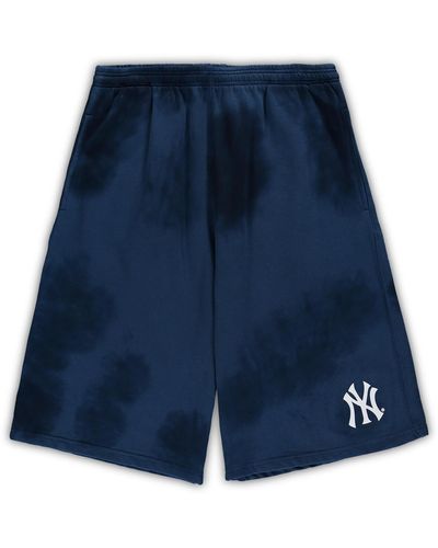 Profile New York Yankees Big And Tall Tie Dye Fleece Shorts - Blue