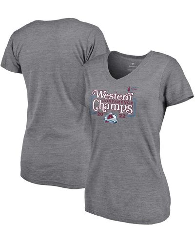Women's Fanatics Branded Heather Navy Colorado Avalanche Line Shift  Tri-Blend Three-Quarter Sleeve T-Shirt