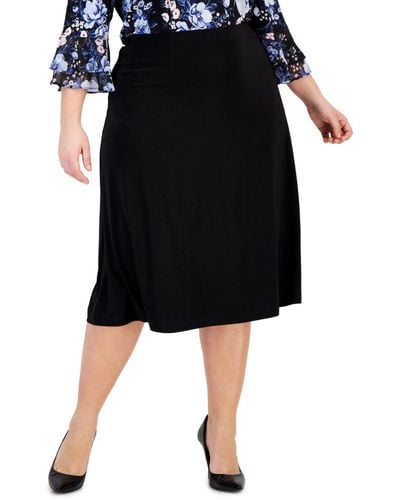 Kasper Plus Size Pull-on Knit Midi Skirt - Black