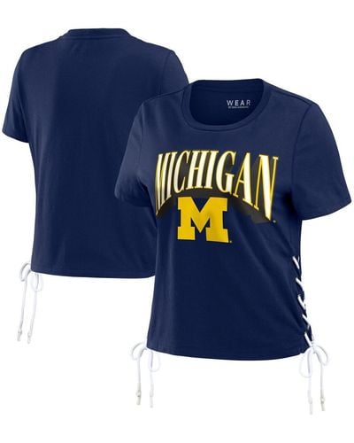 WEAR by Erin Andrews Michigan Wolverines Side Lace-up Modest Crop T-shirt - Blue