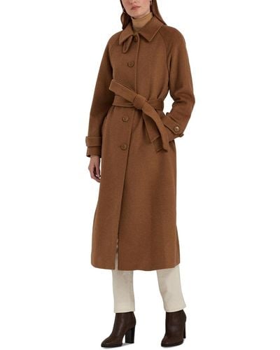 Lauren by Ralph Lauren Wool Blend Maxi Belted Wrap Coat - Brown