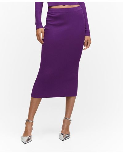 Mango Ribbed Midi Skirt - Purple